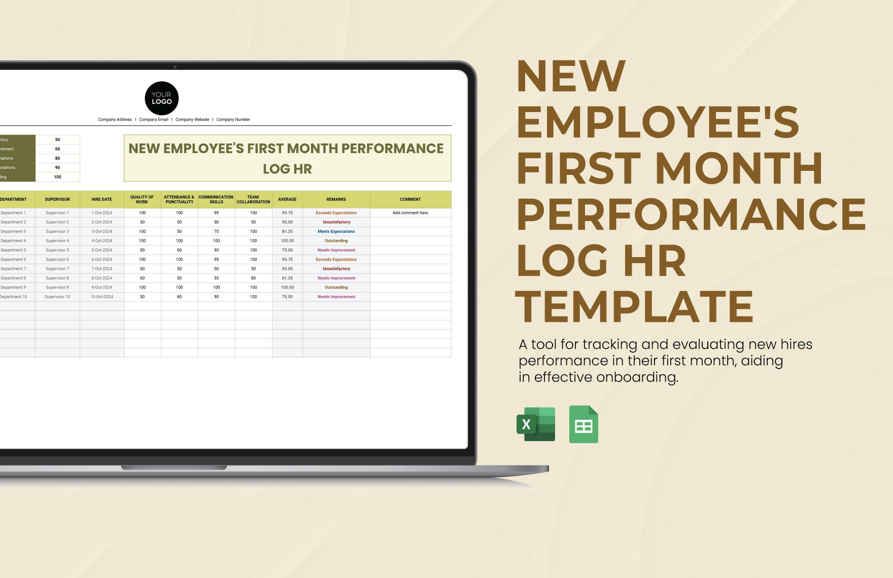 New Employee's First Month Performance Log HR Template