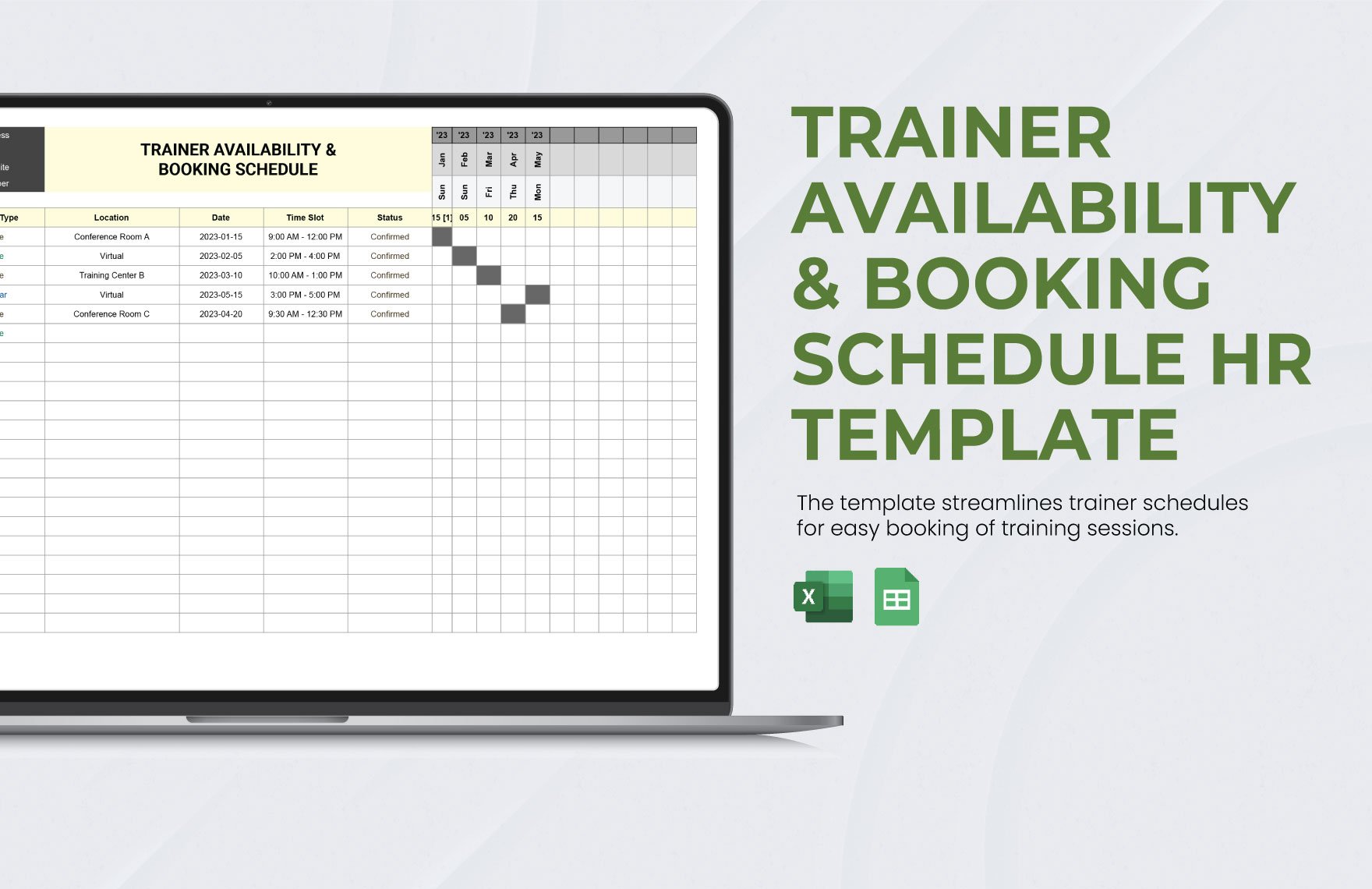 Trainer Availability & Booking Schedule HR Template in Excel, Google Sheets