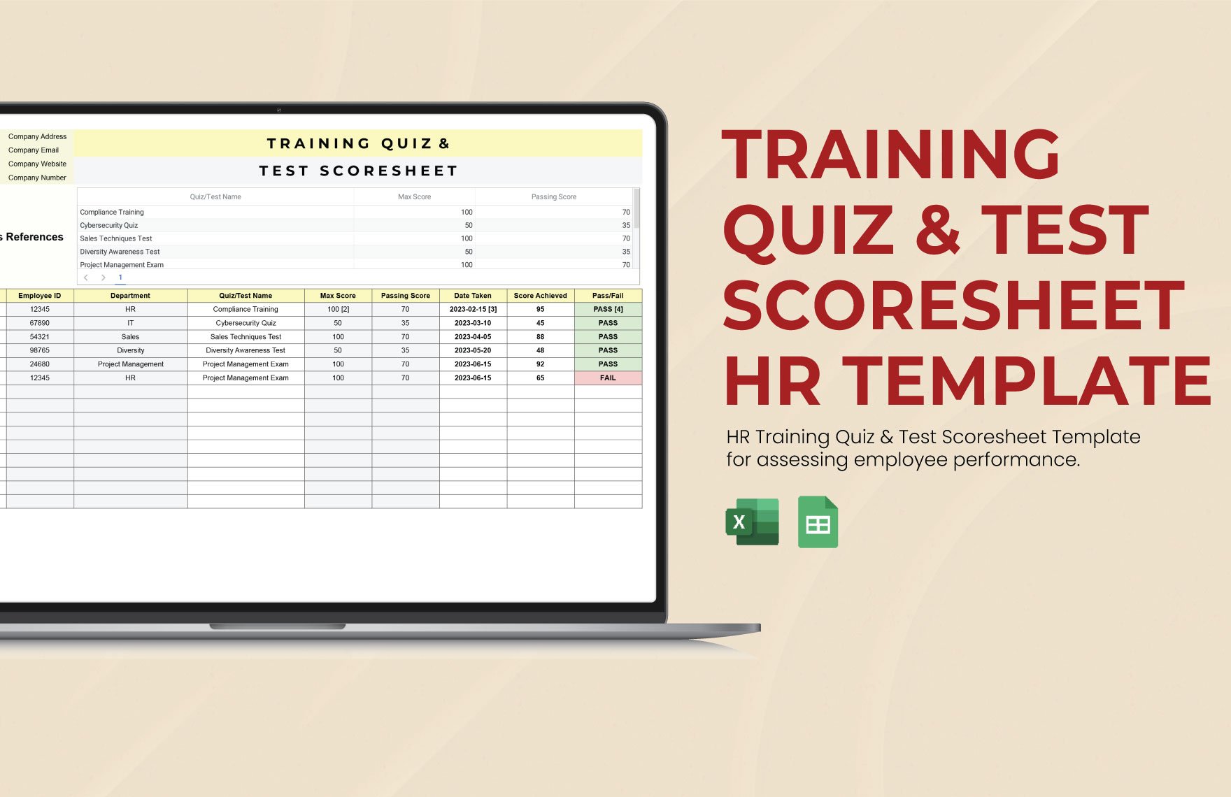 Training Quiz & Test Scoresheet HR Template in Excel, Google Sheets