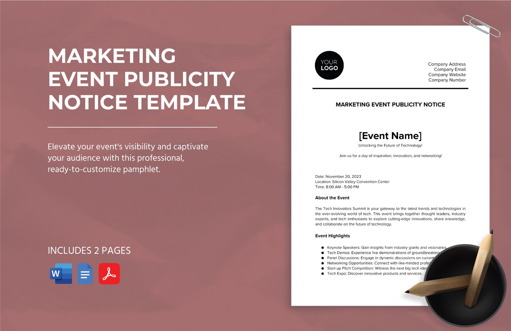 Marketing Event Publicity Notice Template in Word, Google Docs, PDF