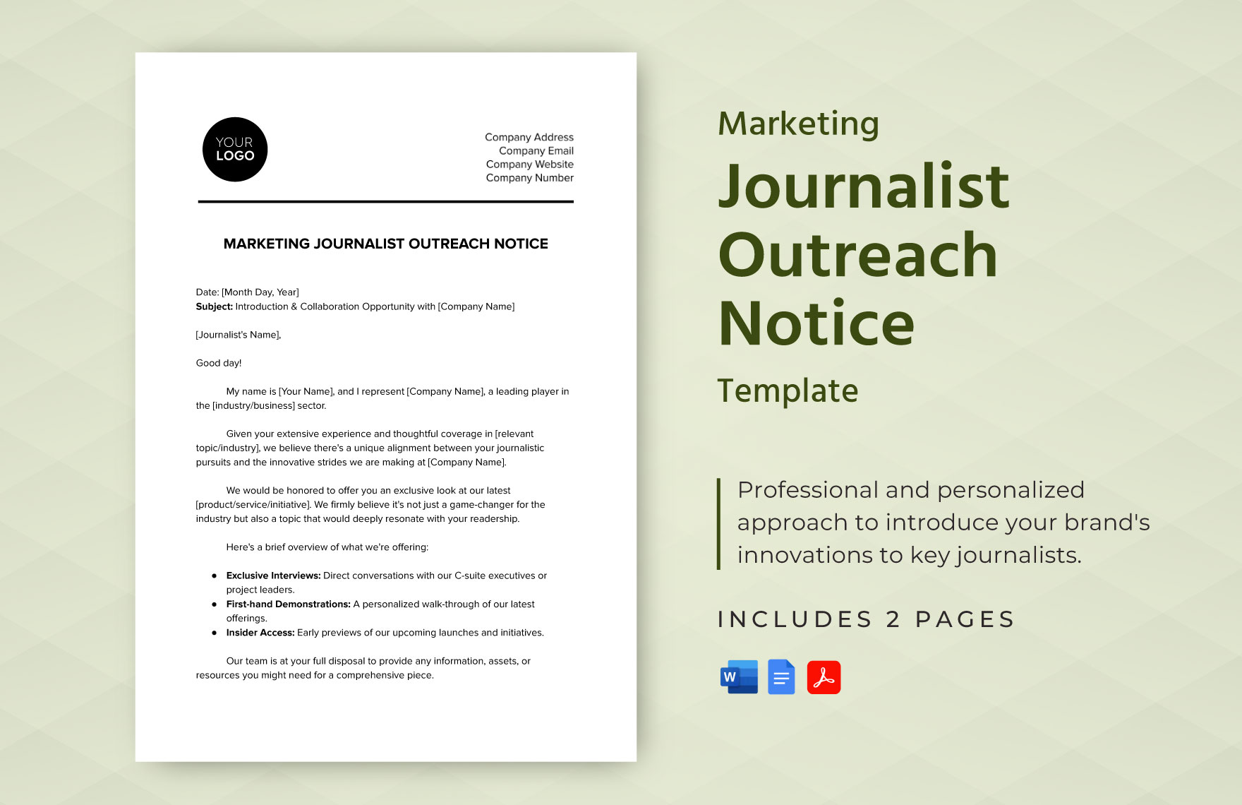 Marketing Journalist Outreach Notice Template in Word, Google Docs, PDF