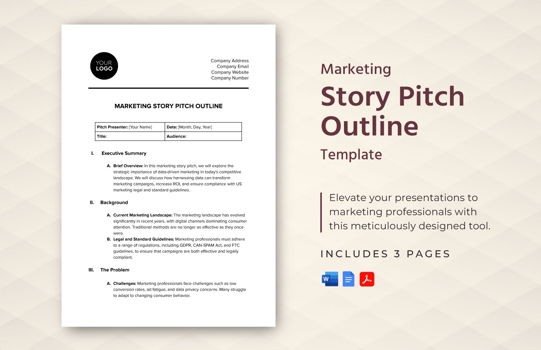 Marketing Story Pitch Outline Template in Word, Google Docs, PDF