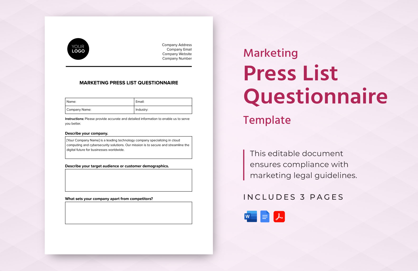 Marketing Press List Questionnaire Template in Word, Google Docs, PDF