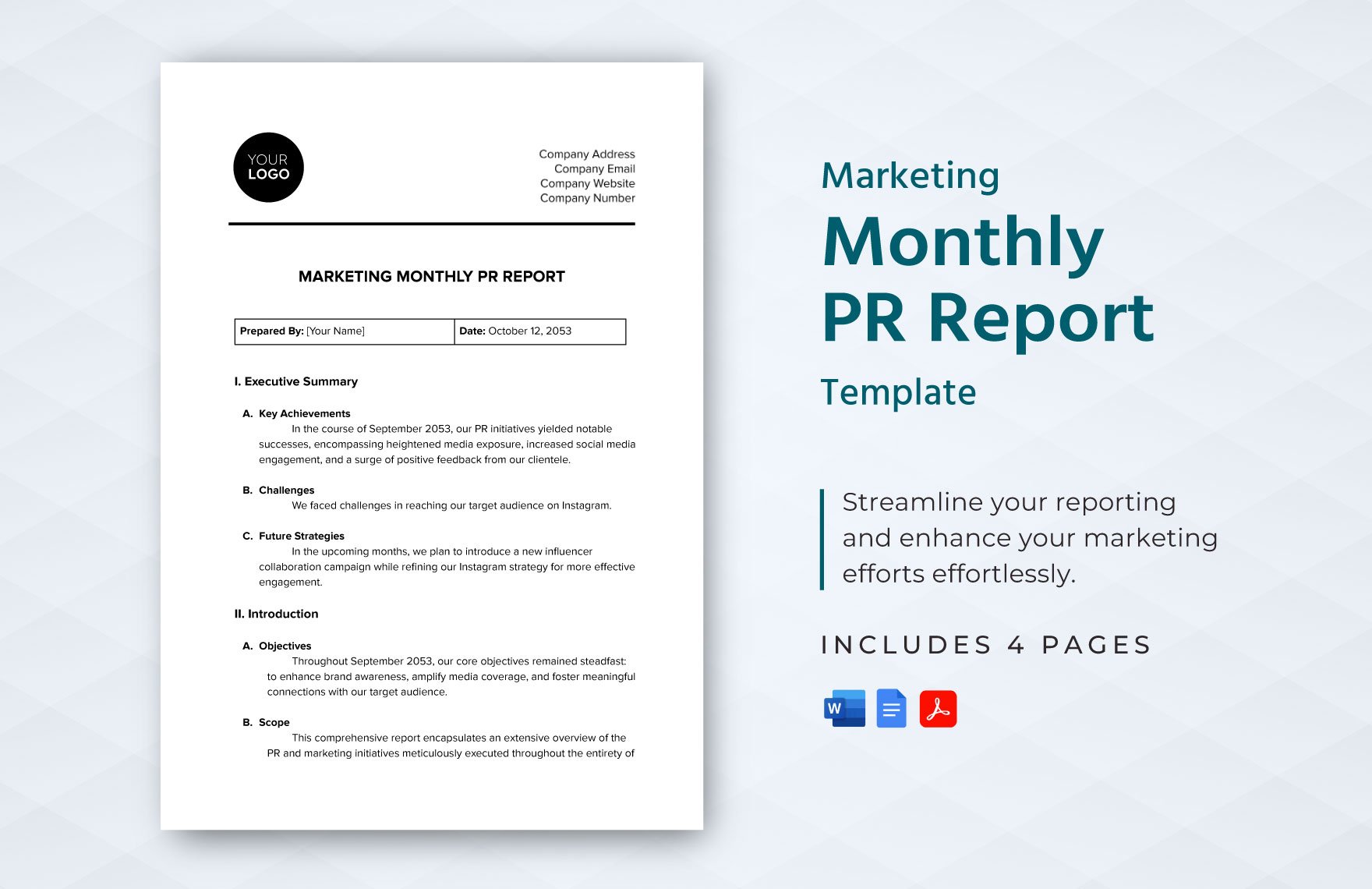 Marketing Monthly PR Report Template