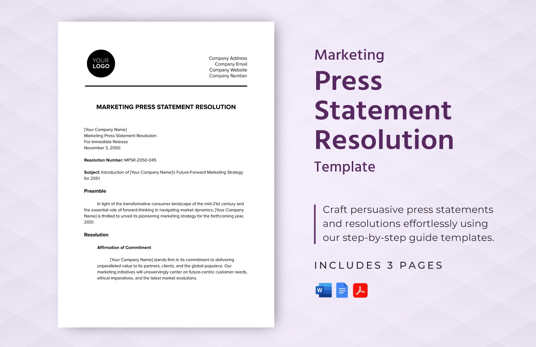 Marketing Press Statement Resolution Template