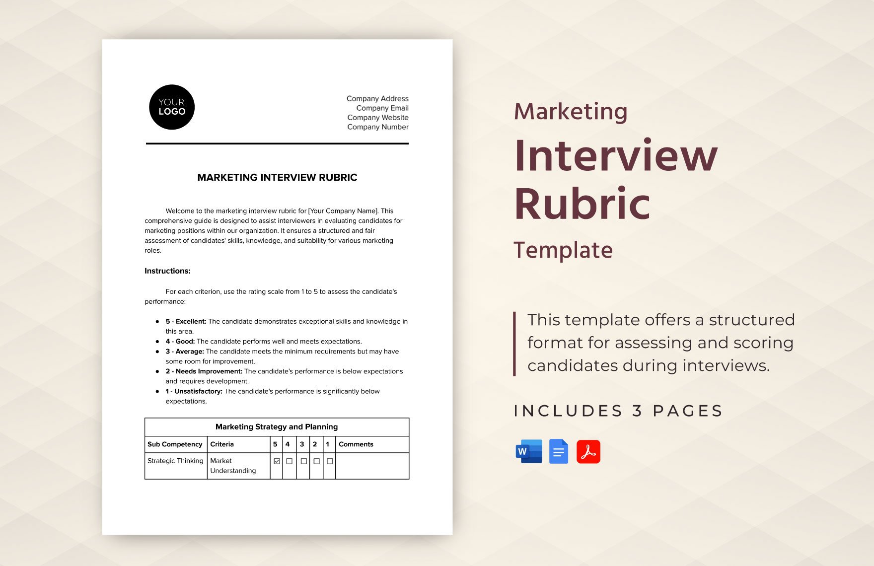 Marketing Interview Rubric Template in Word, Google Docs, PDF