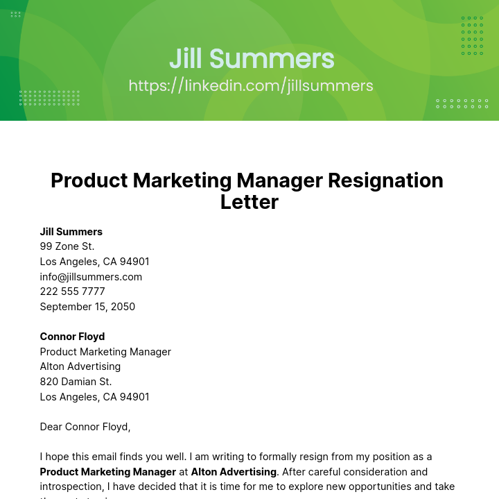 Product Marketing Manager Resignation Letter  Template