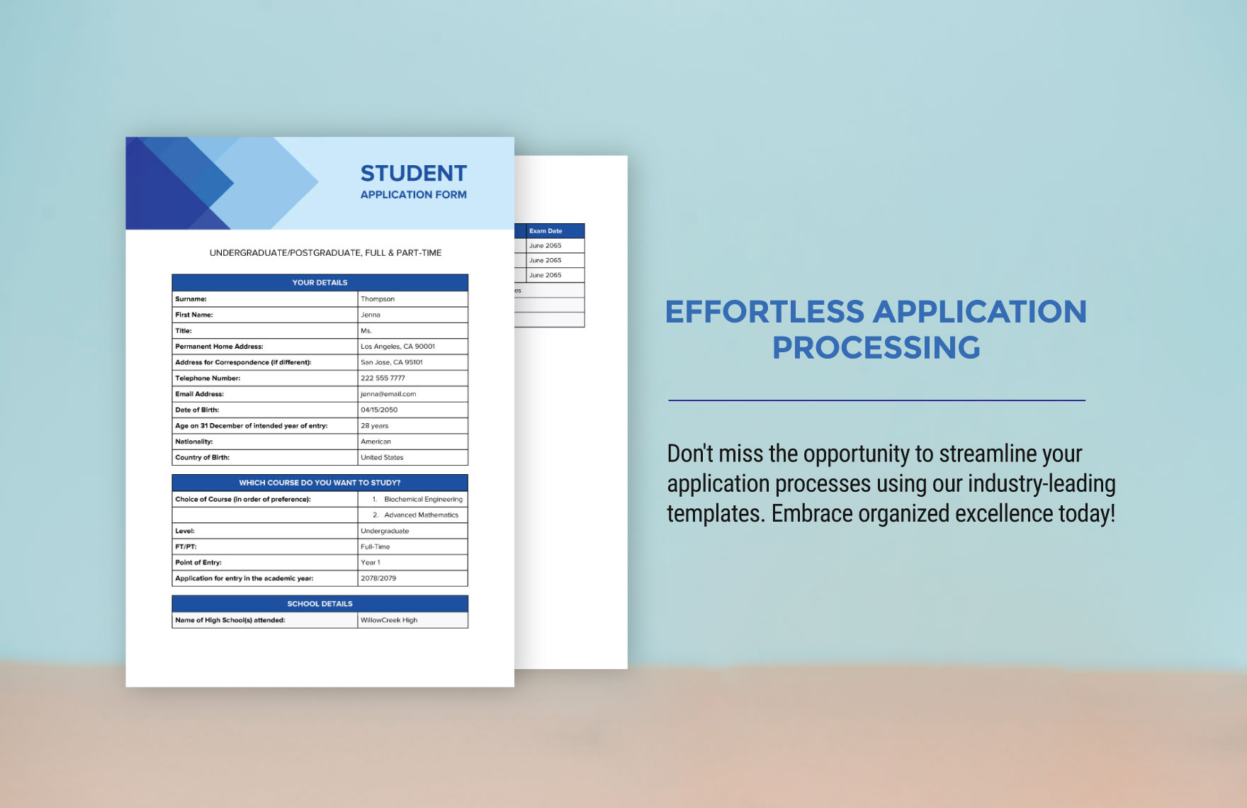 Student Application Template