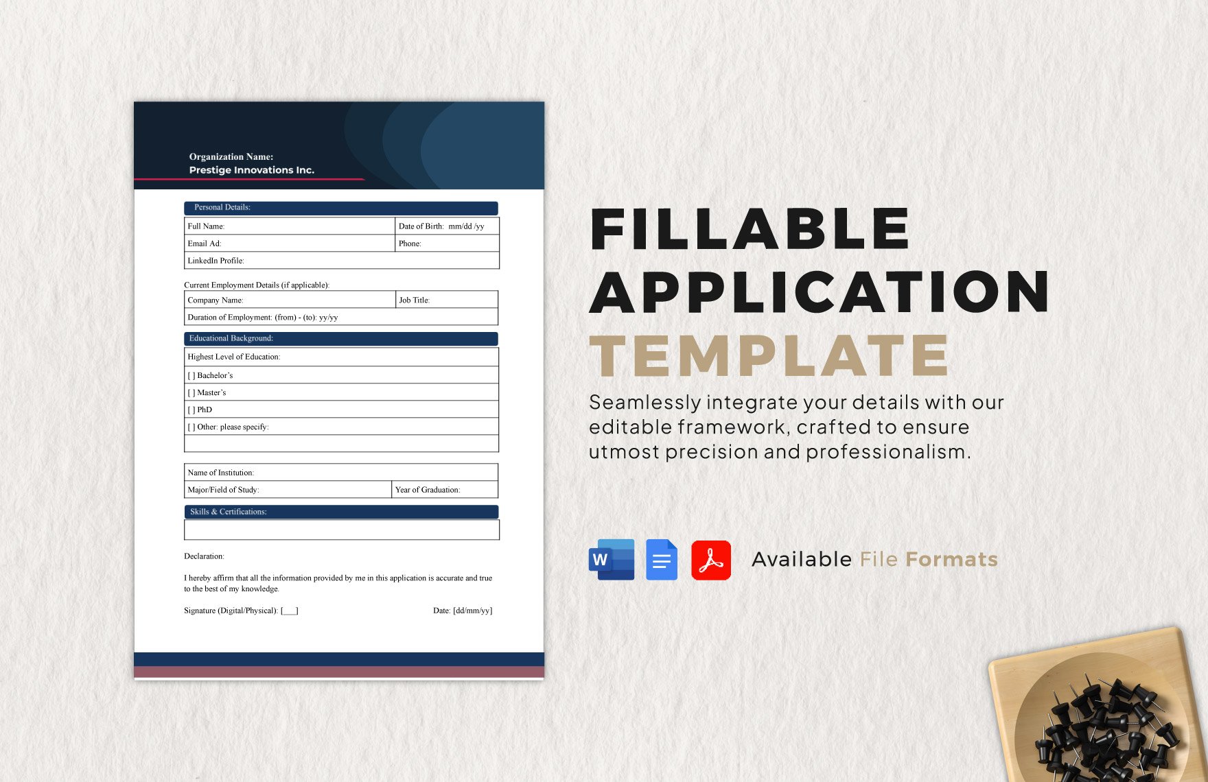 Free Fillable Application Template in Word, Google Docs, PDF