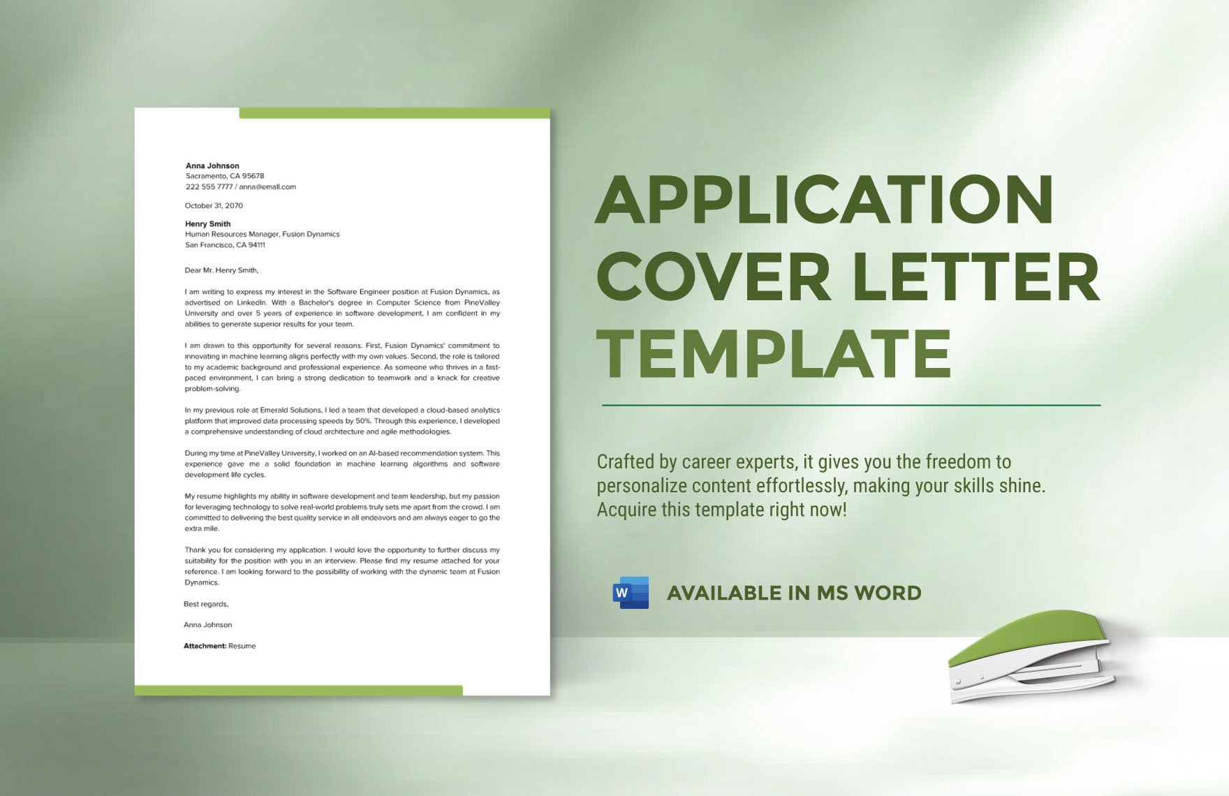 Application Cover Letter Template