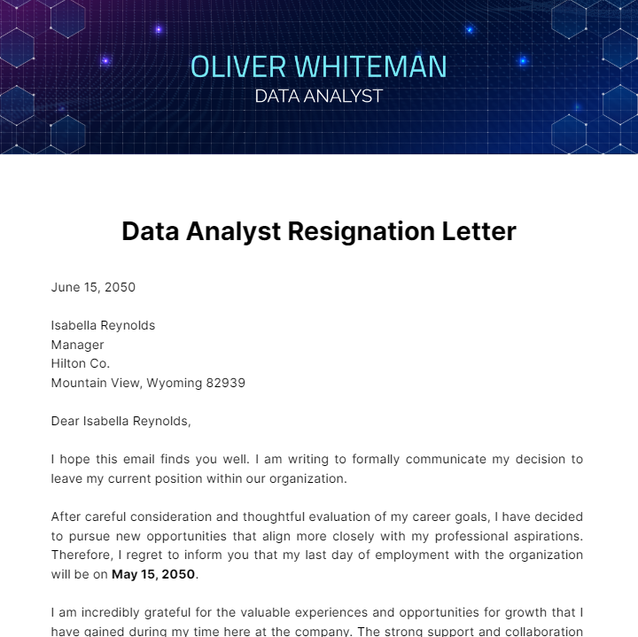 Data Analyst Resignation Letter  Template