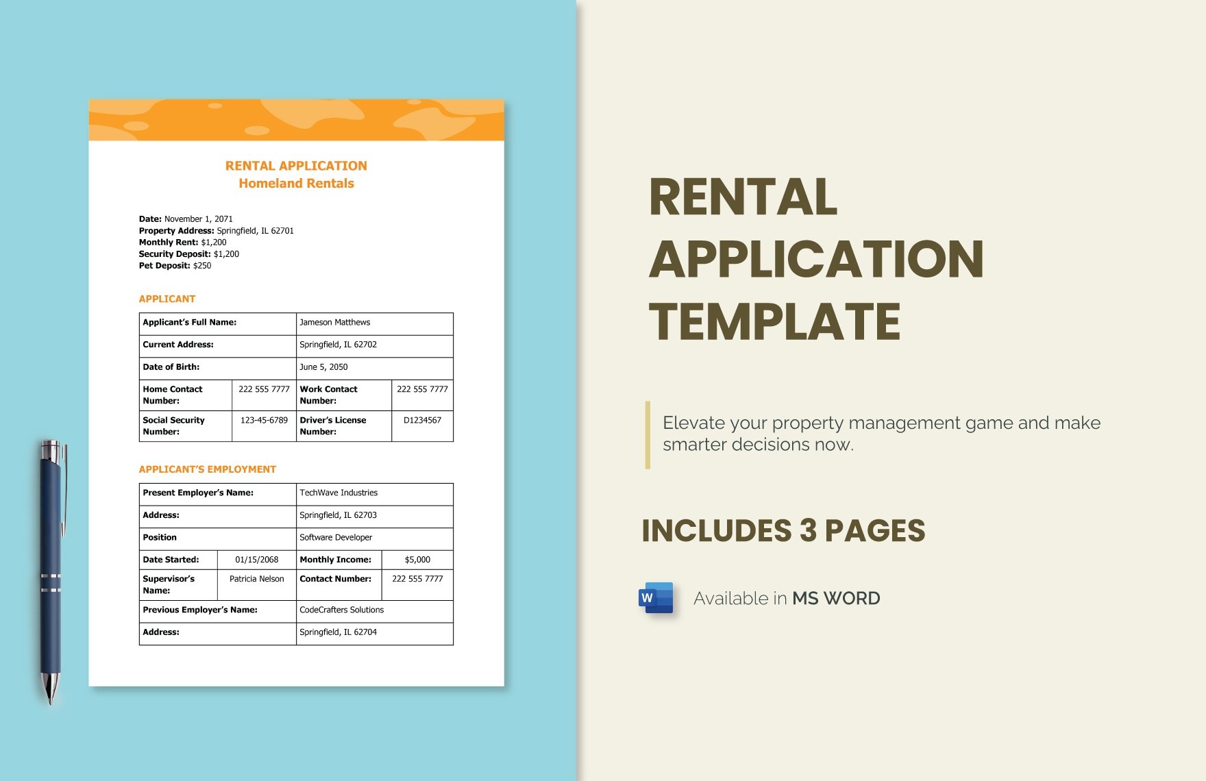 Free Rental Application Template in Word