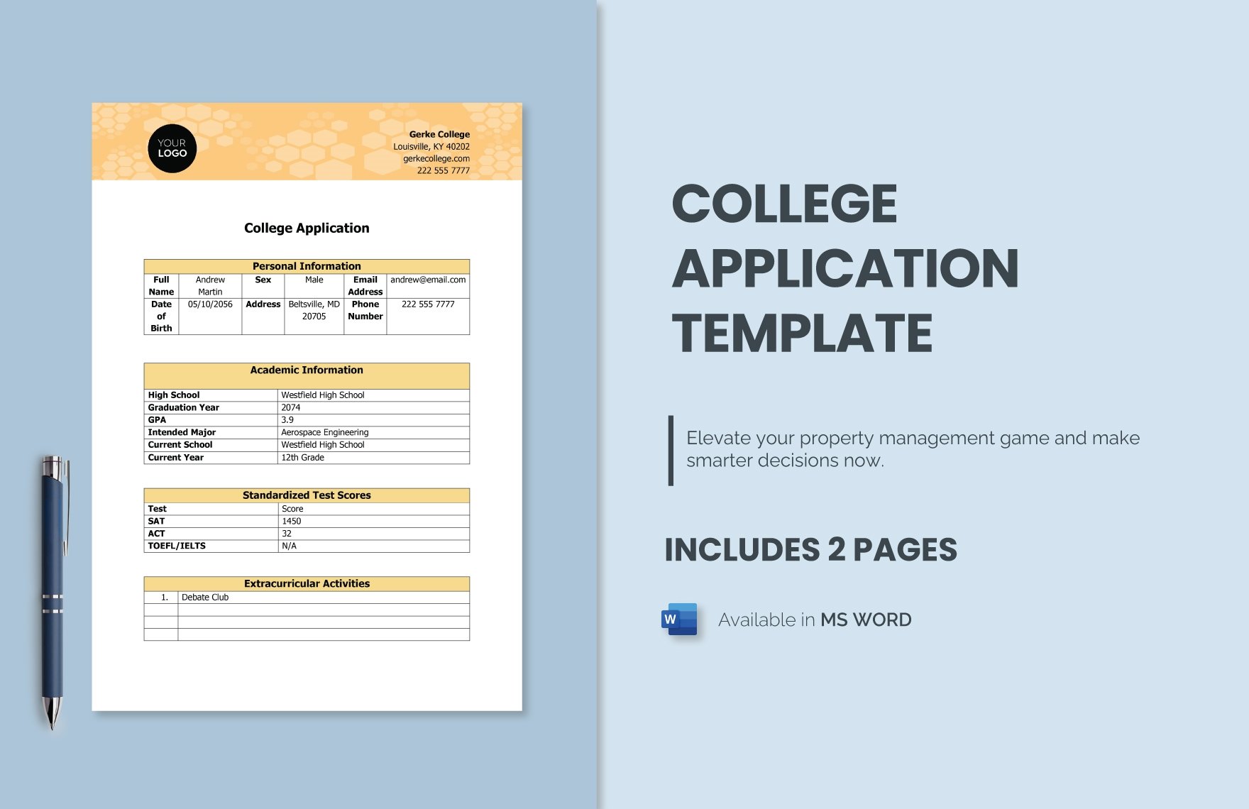 Free College Application Template