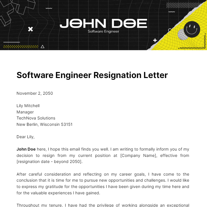 Software Engineer Resignation Letter  Template