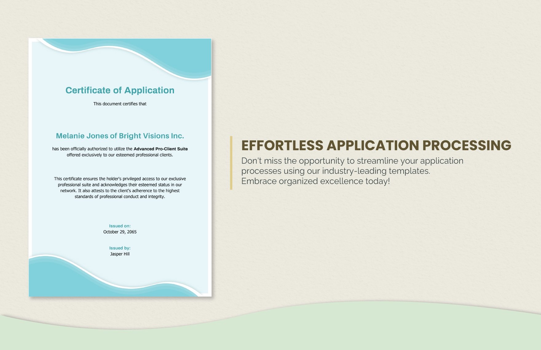 Application Certificate Template