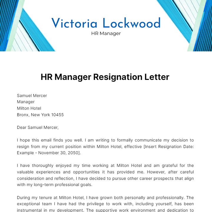 HR Manager Resignation Letter  Template