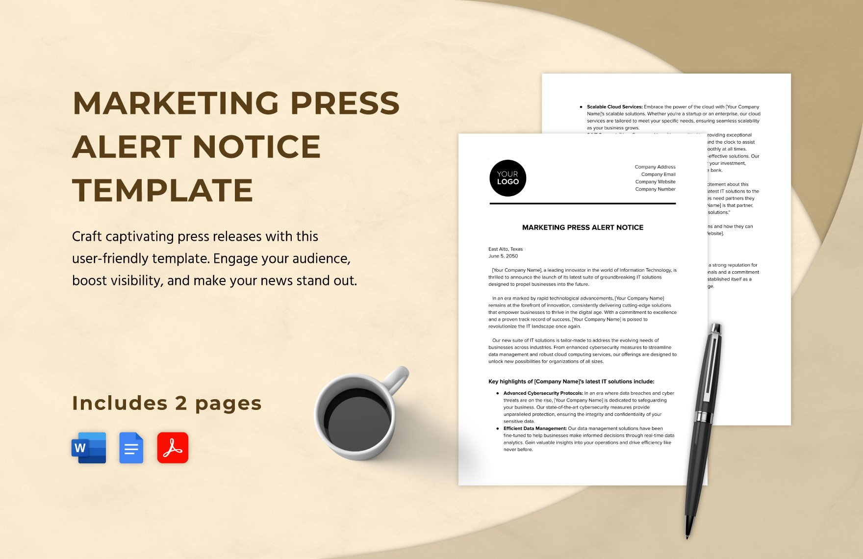 Marketing Press Alert Notice Template in Word, Google Docs, PDF