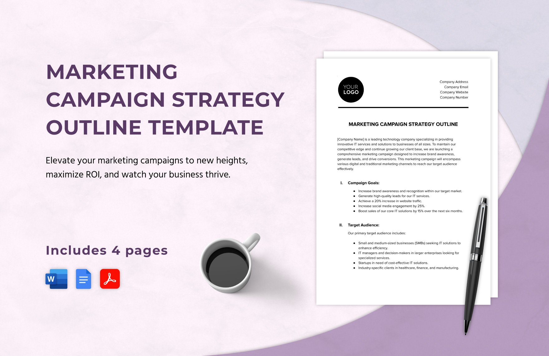 Marketing Campaign Strategy Outline Template in Word, Google Docs, PDF