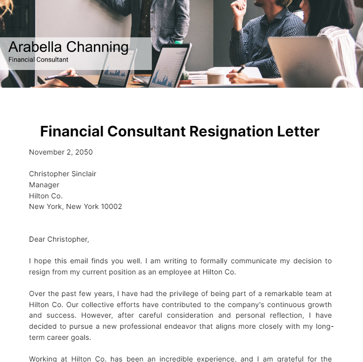 Financial Consultant Resignation Letter  Template