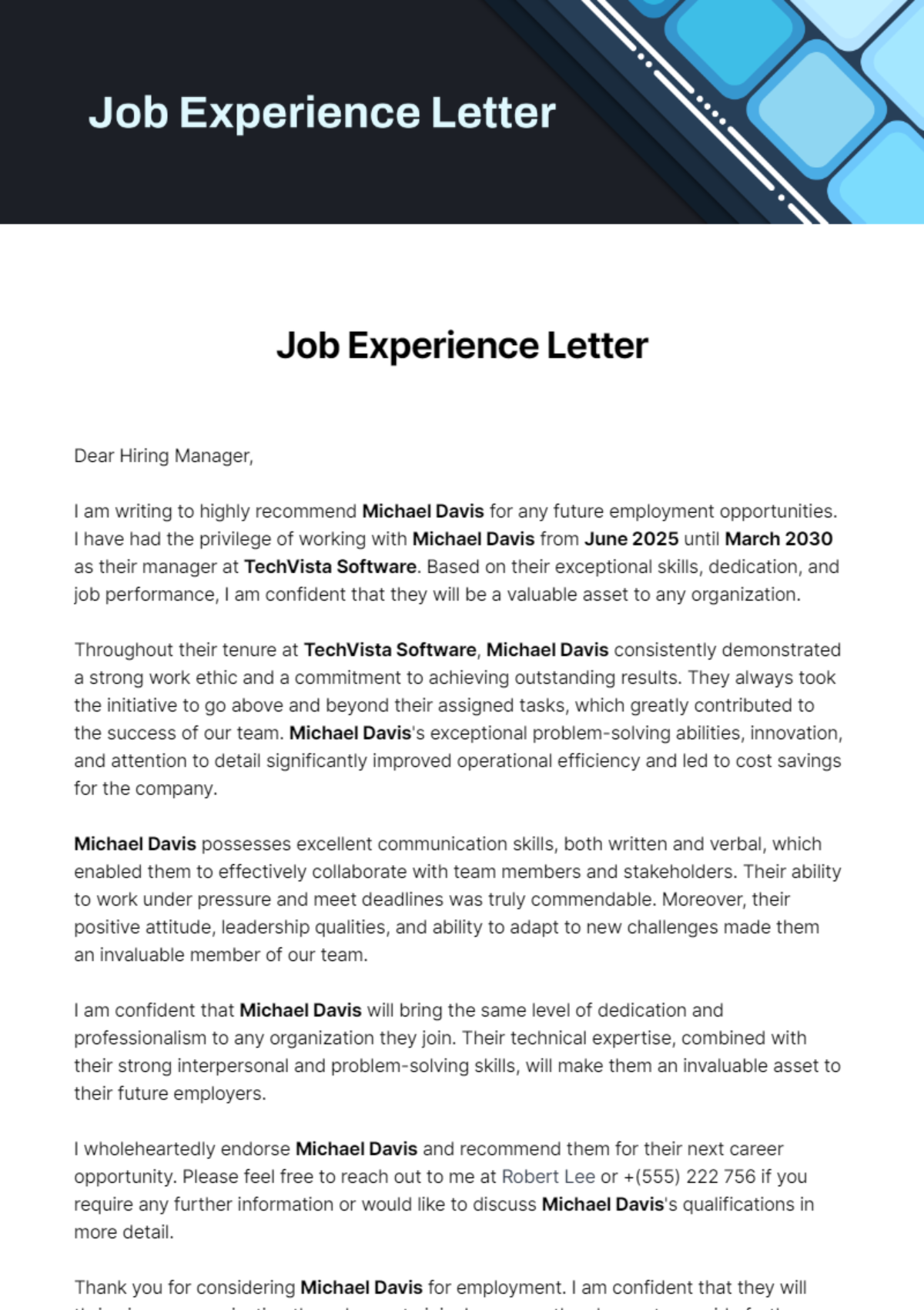 Free Job Experience Letter Template