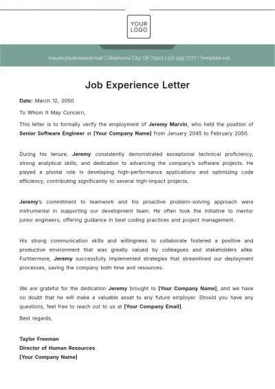 Free Job Experience Letter Template to Edit Online