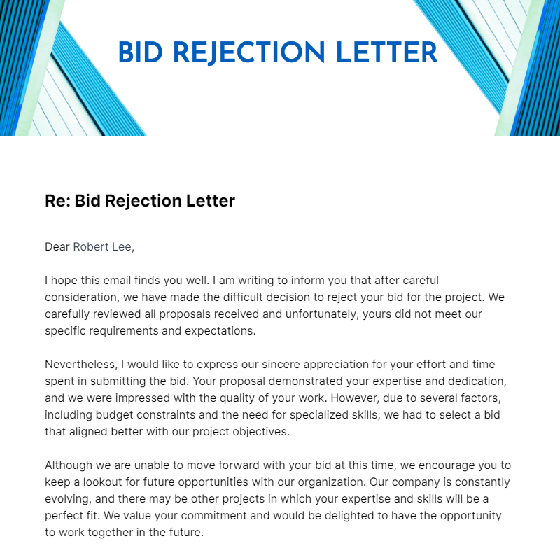 Bid Rejection Letter Template