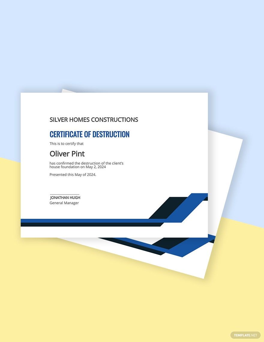 Sample Certificate of Destruction Template