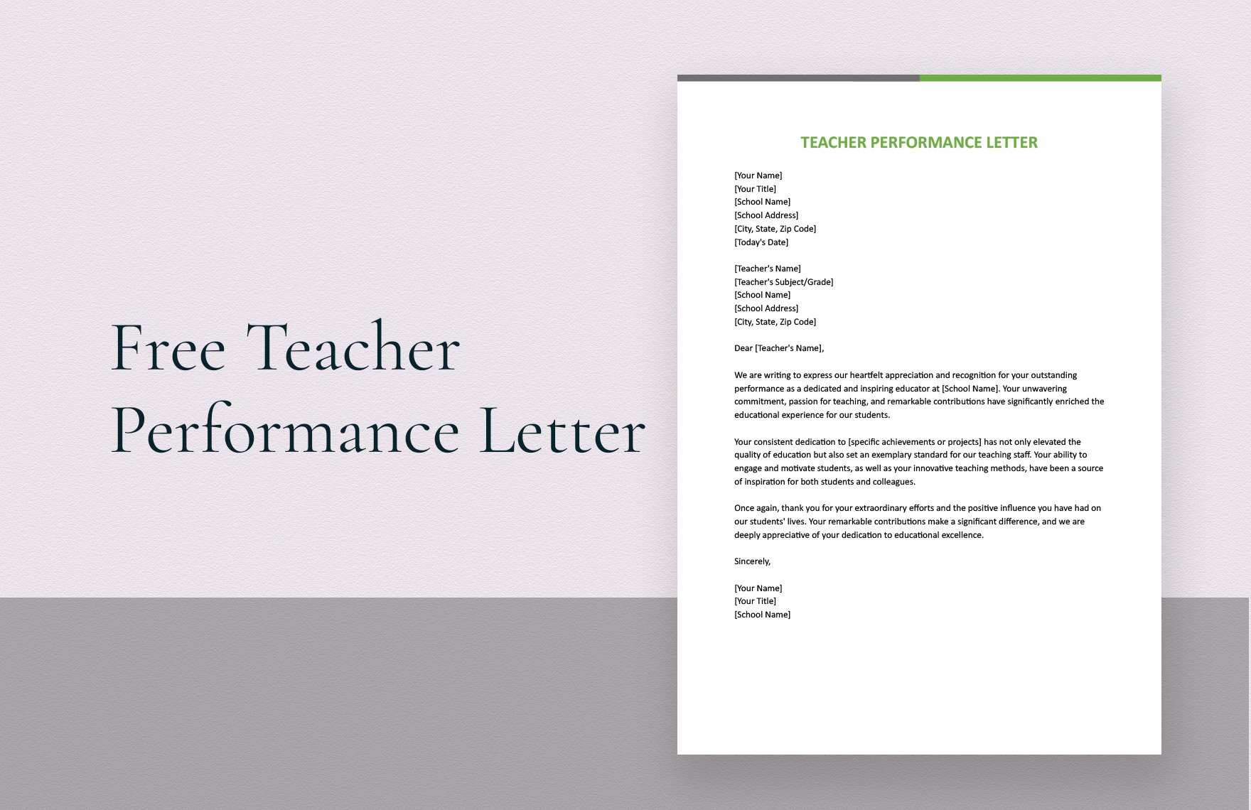 Teacher Performance Letter in Word, Google Docs
