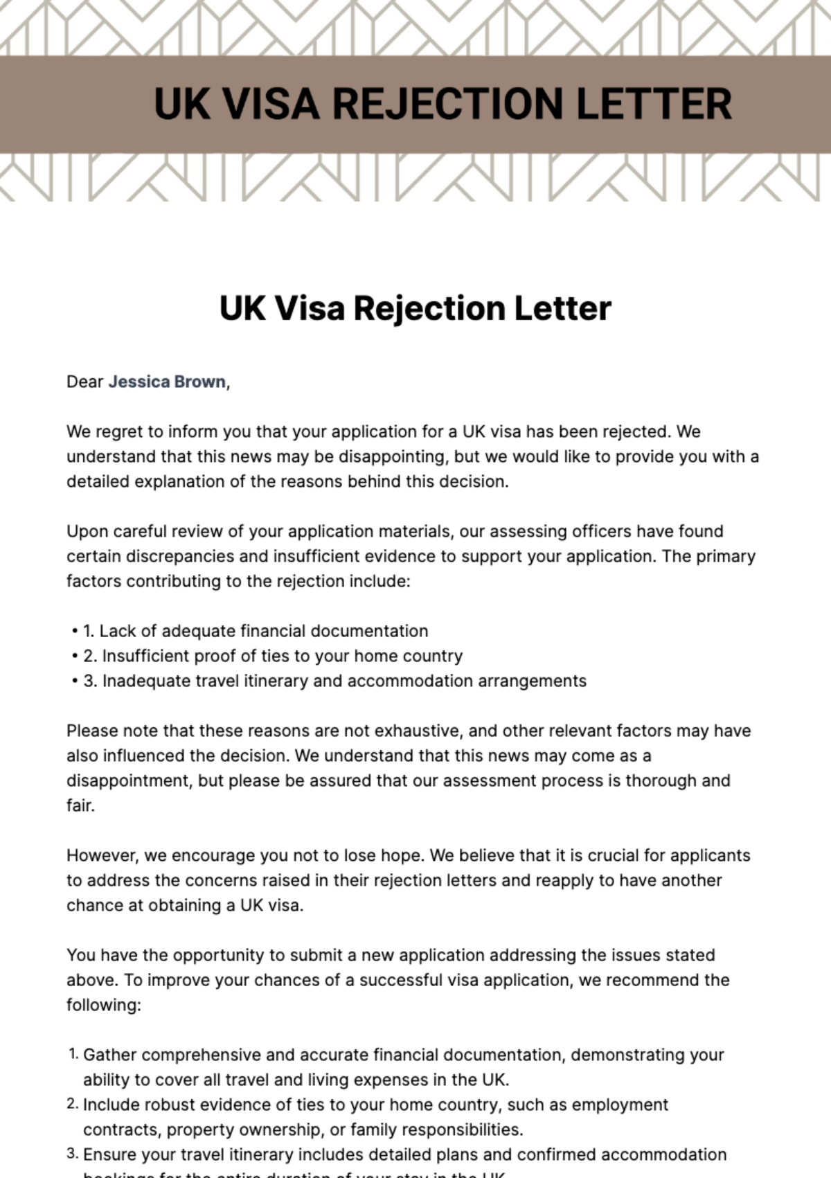 Free Uk Visa Rejection Letter Template
