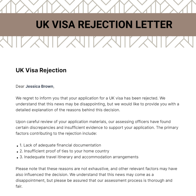 Uk Visa Rejection Letter Template