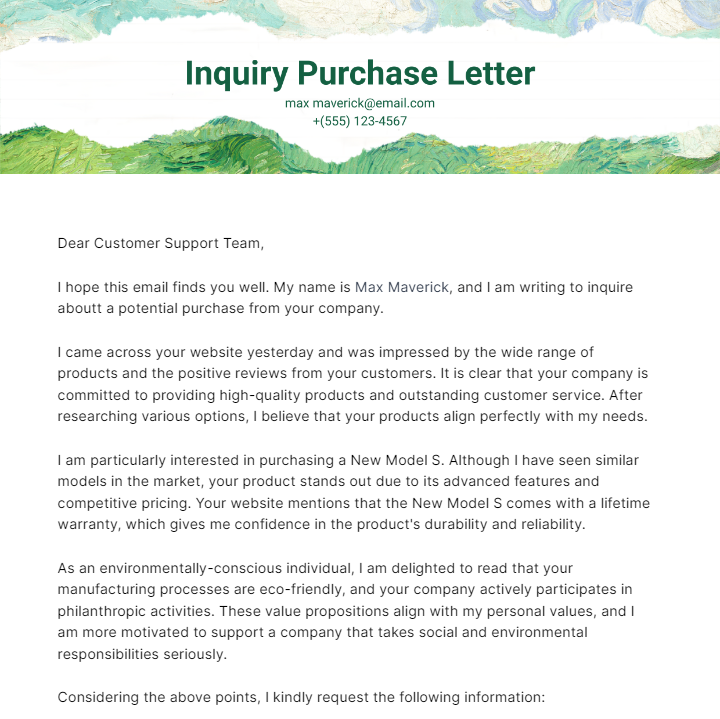 Inquiry Purchase Letter Template
