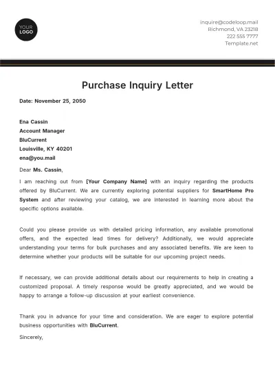 Free Purchase Inquiry Letter Template to Edit Online