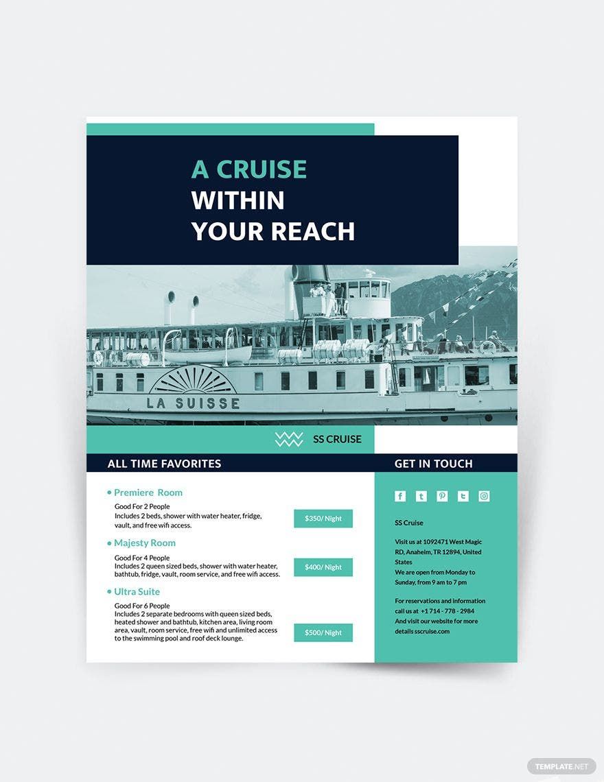 Cruise Ship Flyer Template in Word, Google Docs, Illustrator, PSD, Apple Pages, Publisher, InDesign
