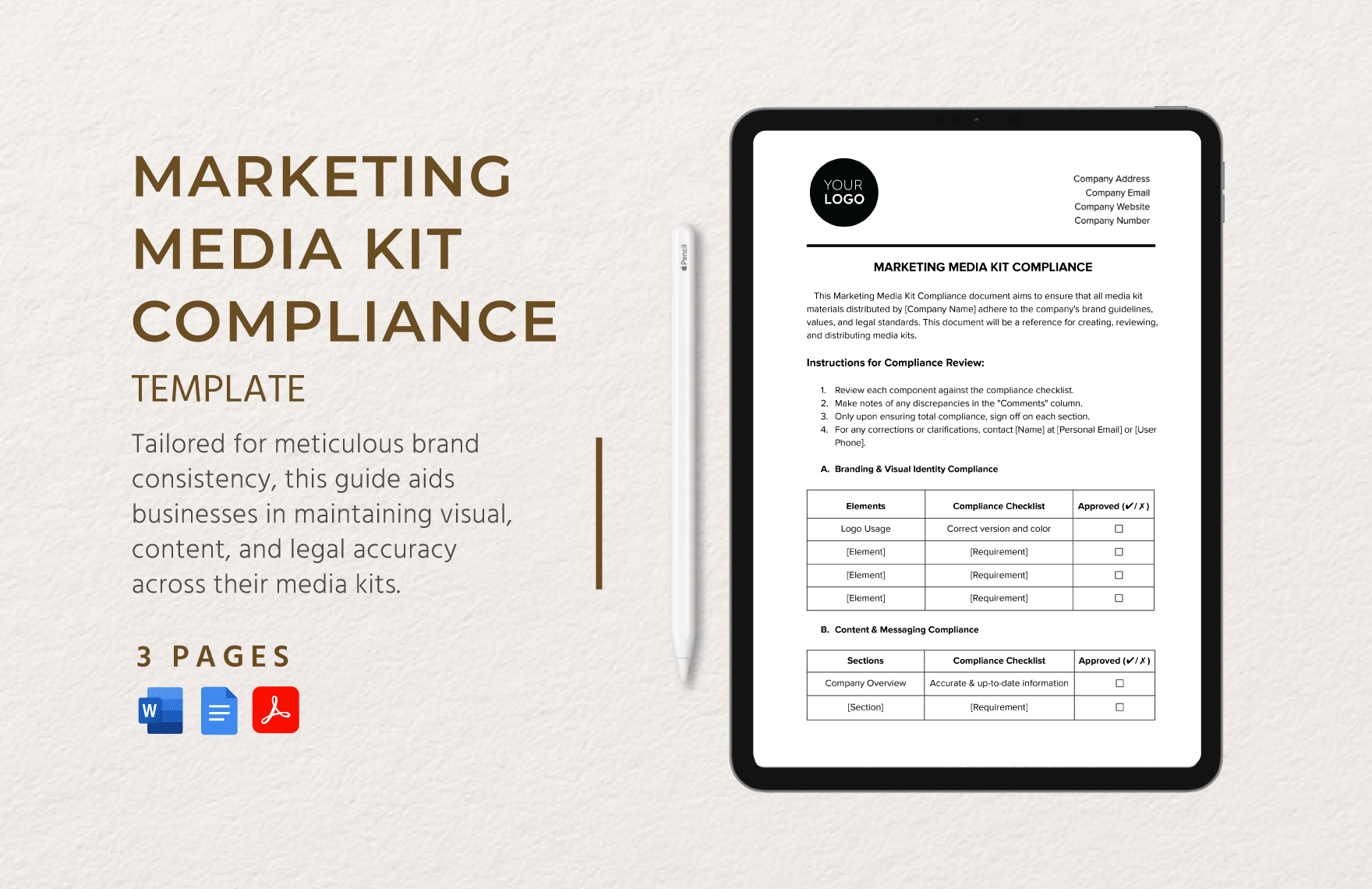 Marketing Media Kit Compliance Template in Word, Google Docs, PDF