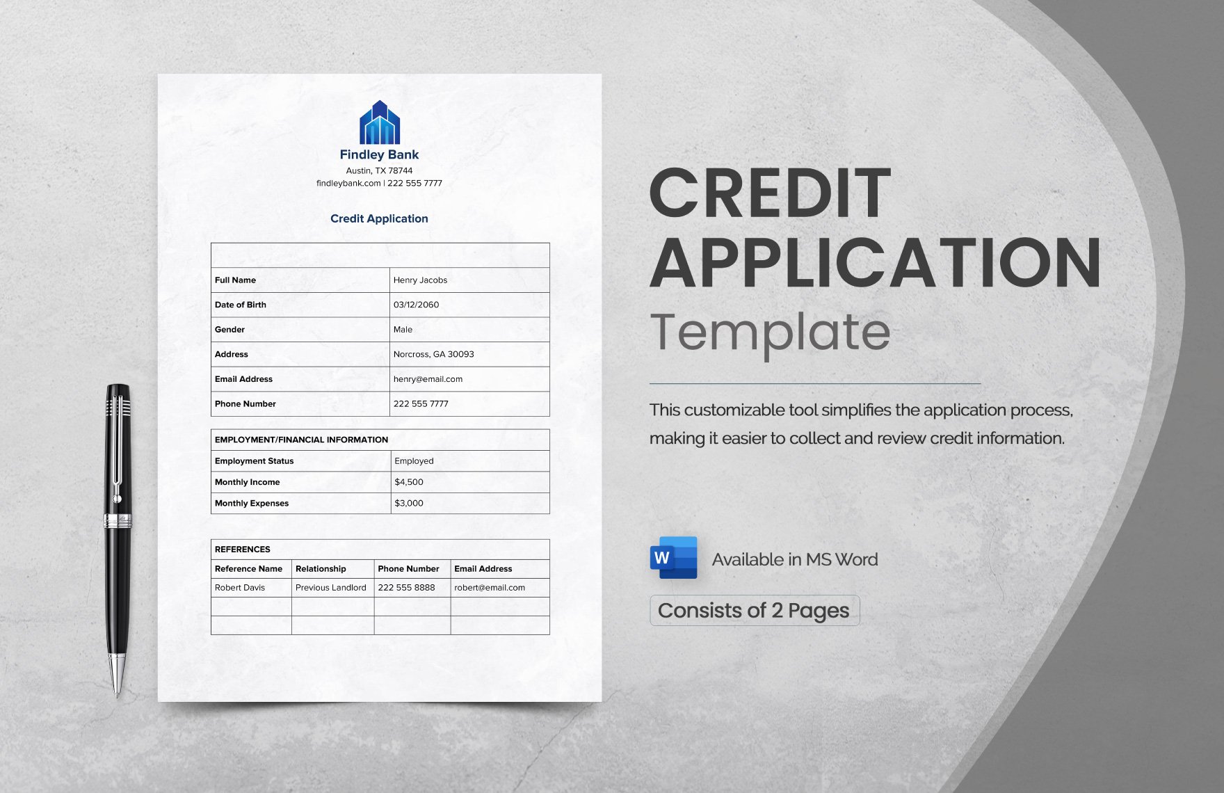 Free Credit Application Template