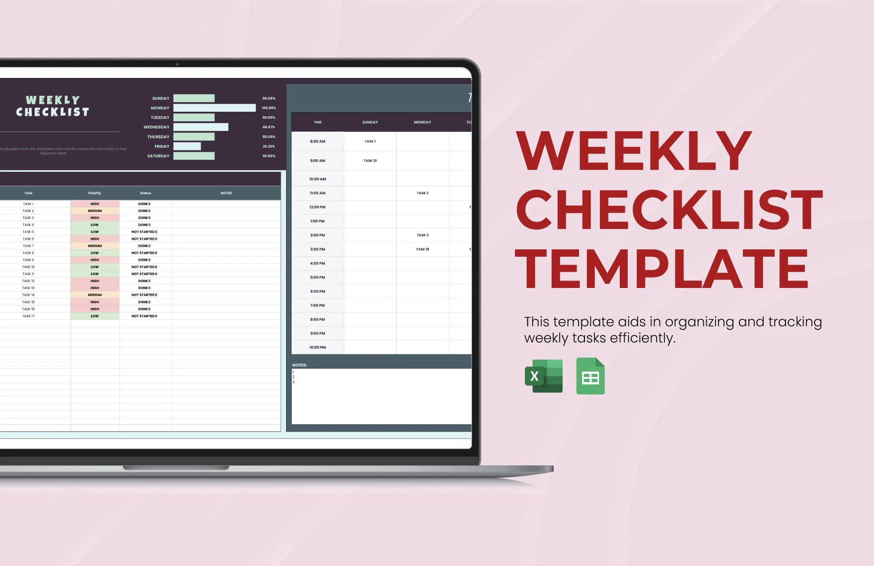 Free Weekly Checklist Template in Excel, Google Sheets