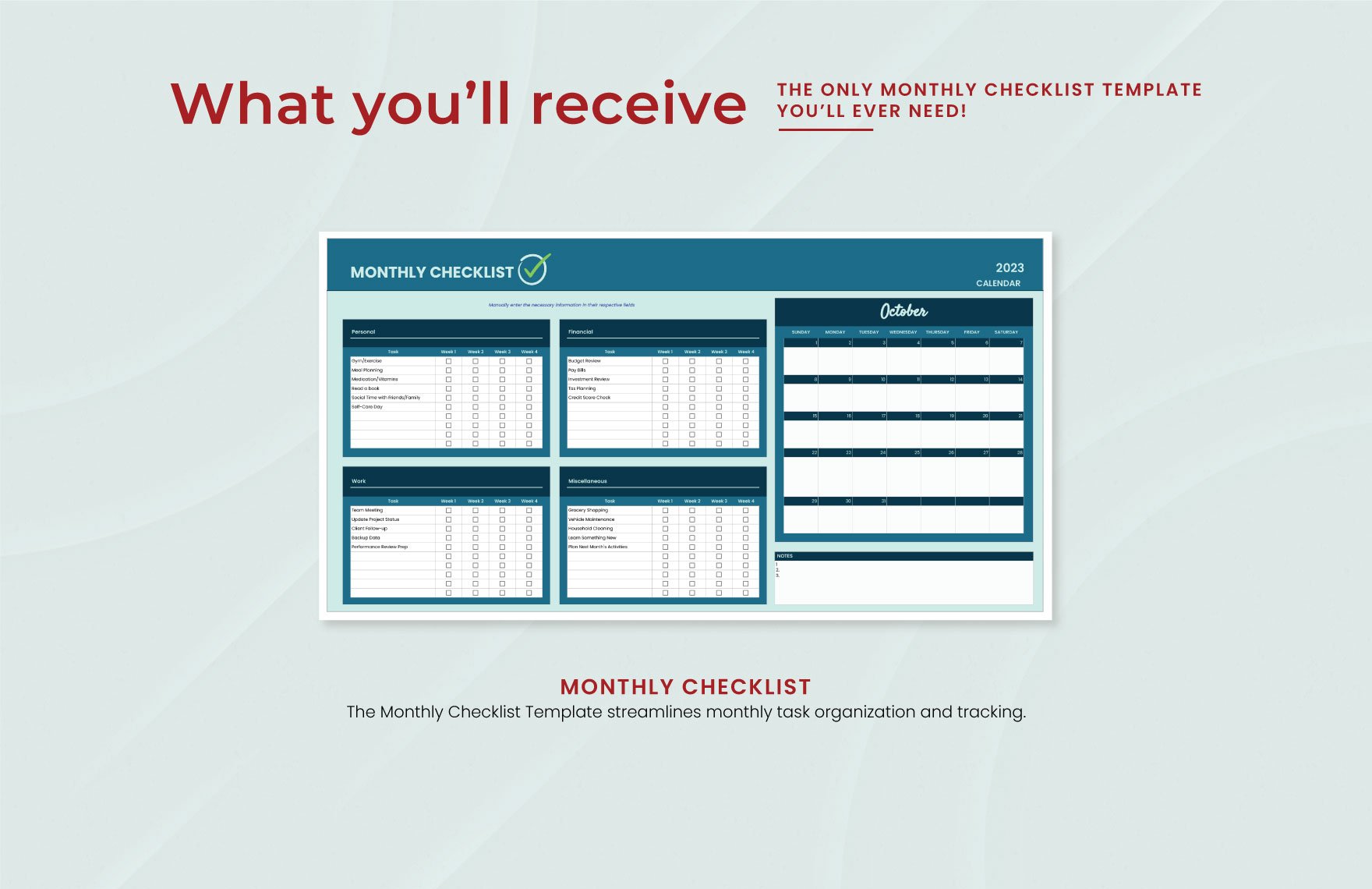 Monthly Checklist Template