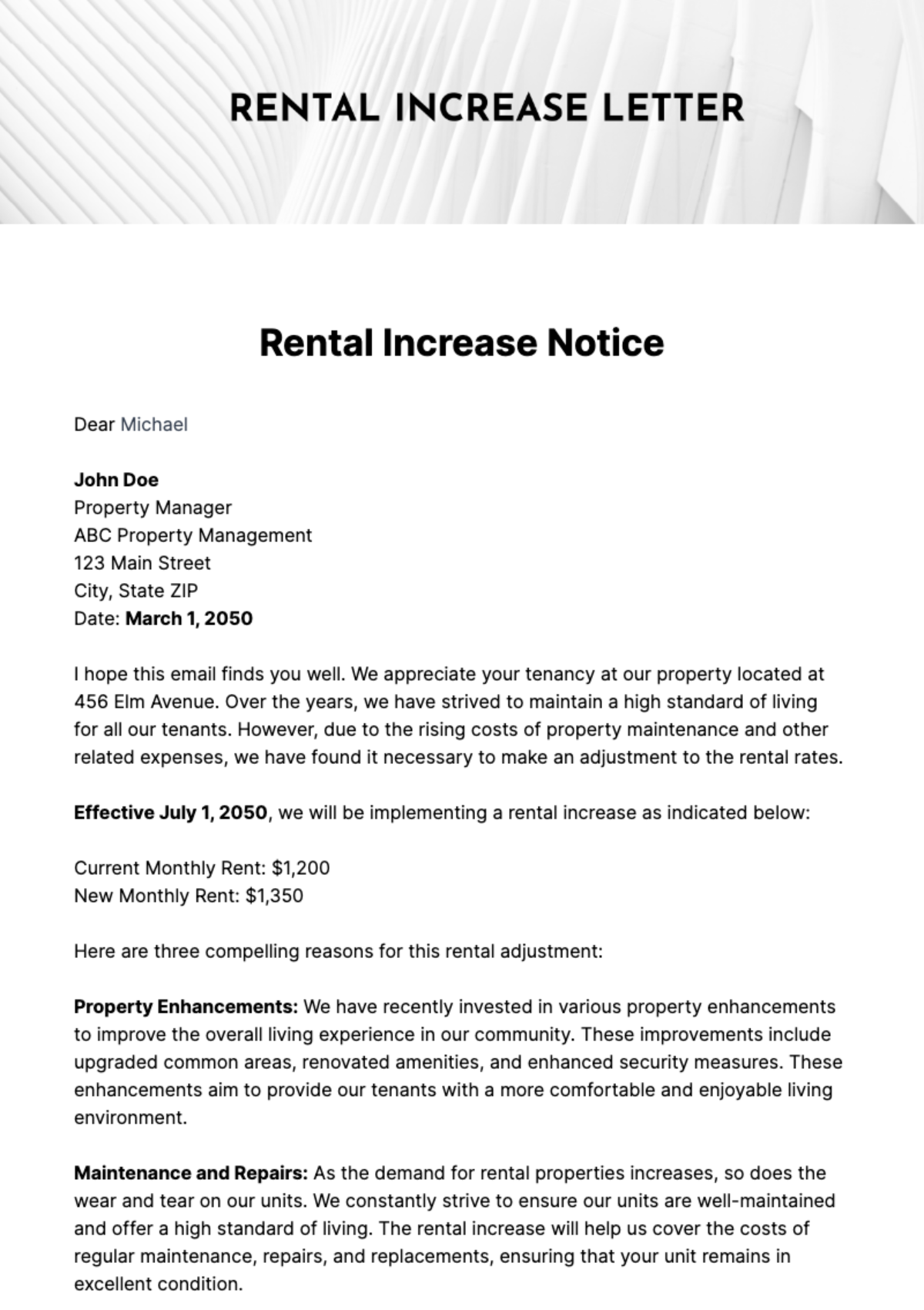 Free Rental Increase Letter Template
