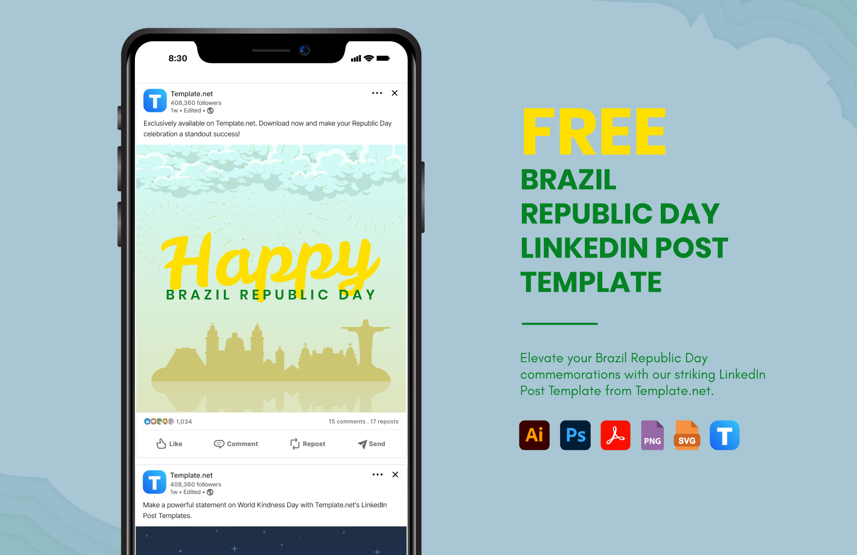 Free Brazil Republic Day LinkedIn Post Template in PDF, Illustrator, PSD, SVG, PNG