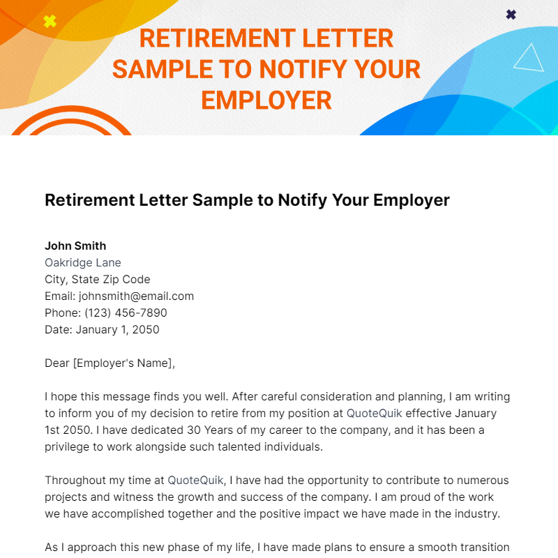 Free Retirement Letter Sample To Notify Your Employer