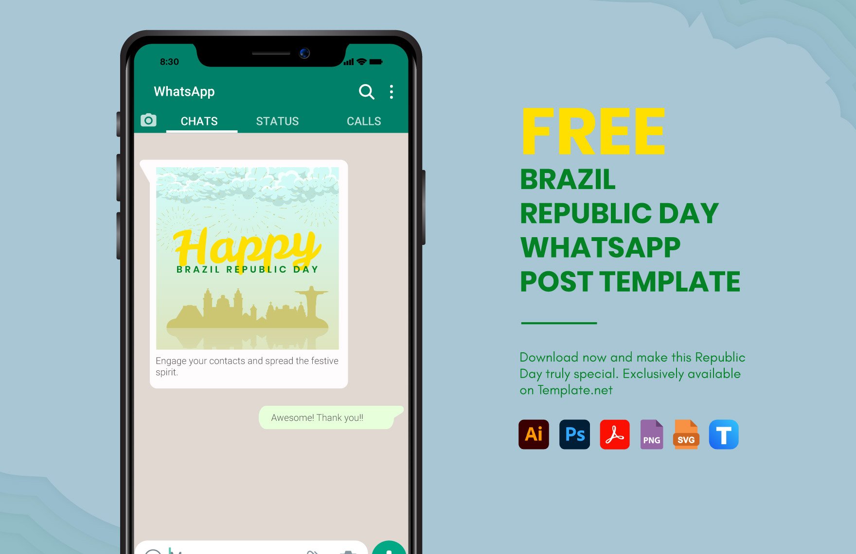 Free Brazil Republic Day WhatsApp Post Template in PDF, Illustrator, PSD, SVG, PNG