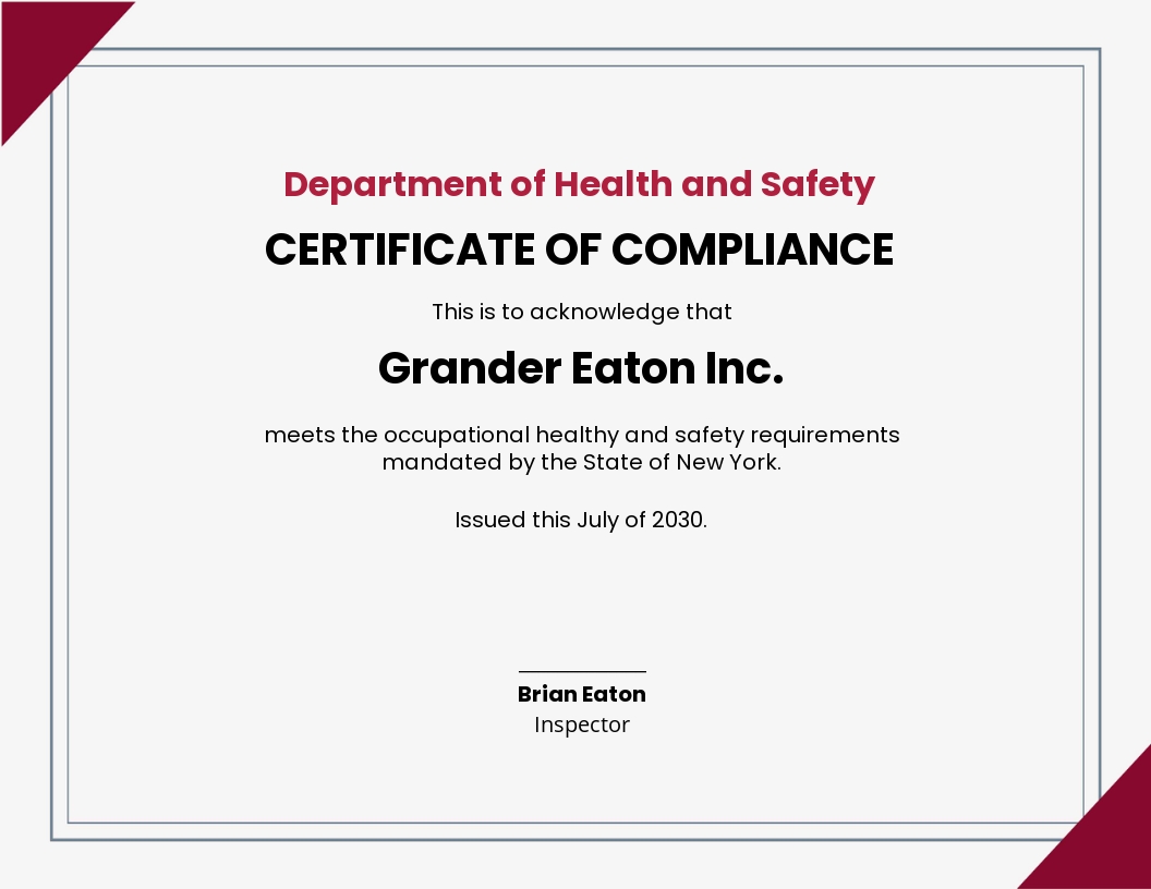 Certificate of Compliance Template in Google Docs, Illustrator Pertaining To Certificate Of Compliance Template