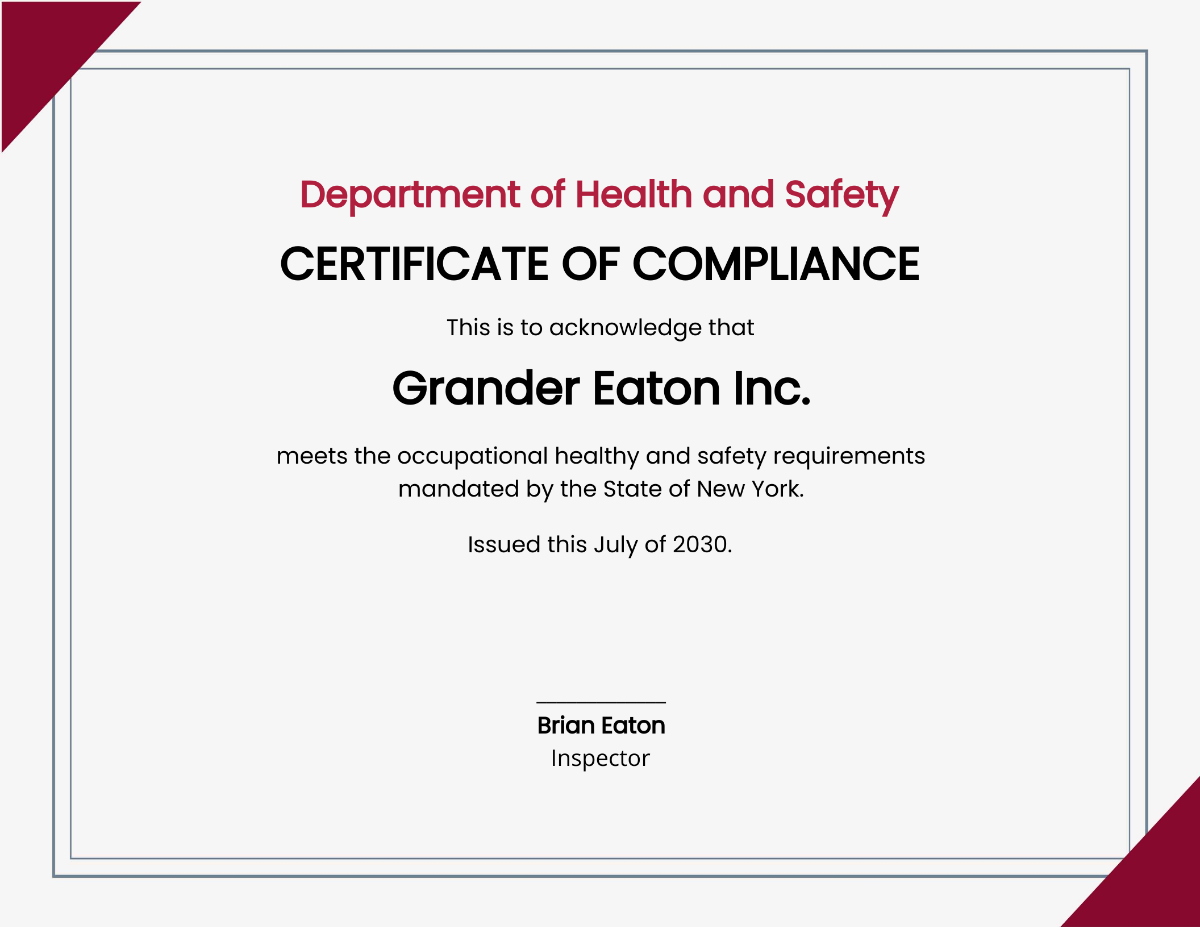 Free Certificate of Compliance Template