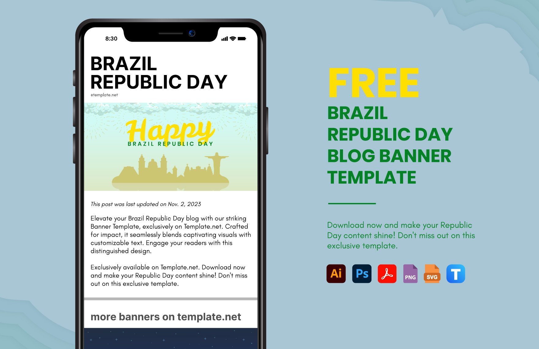 Free Brazil Republic Day Blog Banner Template in PDF, Illustrator, PSD, SVG, PNG