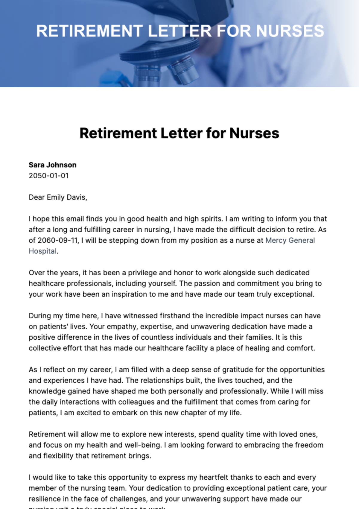 Free Retirement Letter For Nurses Template