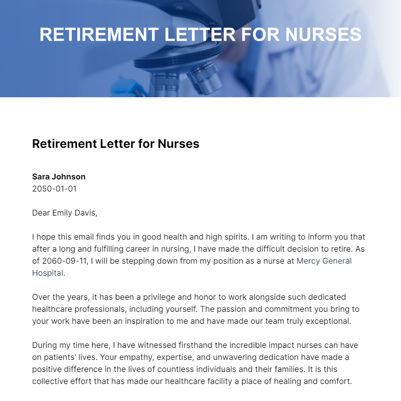 Free Retirement Letter For Nurses