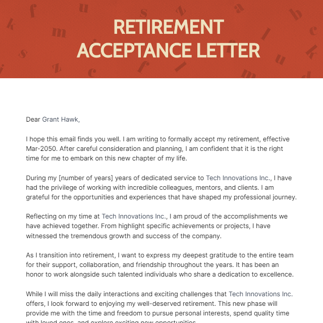 Retirement Acceptance Letter Template