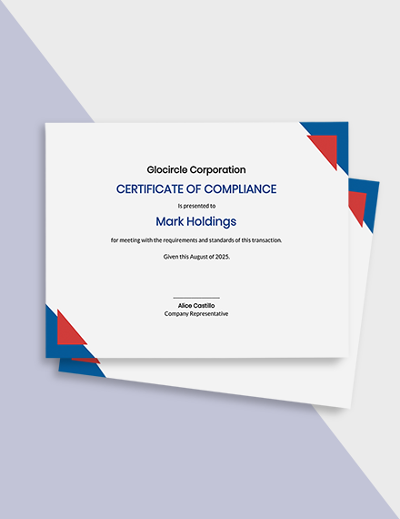 Printable Certificate of Compliance Template - Google Docs, Illustrator, InDesign, Word, Apple Pages, PSD, Publisher