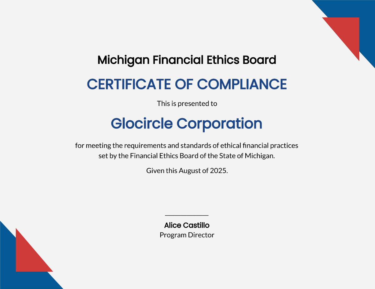 Printable Certificate of Compliance