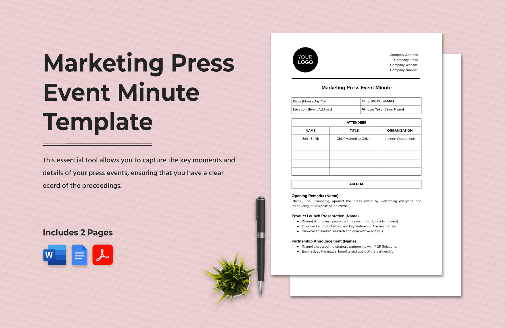 Marketing Press Event Minute Template in Word, Google Docs, PDF